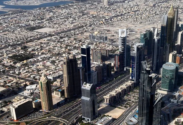Vzdušný Pohled Futuristické Dubajské Mrakodrapy — Stock fotografie