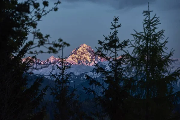 Selective Focus Shot Tall Mountain Covered Snow — Stock Photo, Image