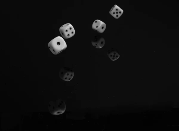 Greyscale Shot Dices Isolated Black Background — Stock Photo, Image