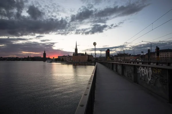 Uma Paisagem Urbana Estocolmo Durante Pôr Sol Suécia — Fotografia de Stock