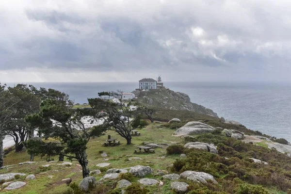 Rocky Cliff Cape Finisterre Lighthouse Galicia Spain Cloudy Sky — Stock Photo, Image