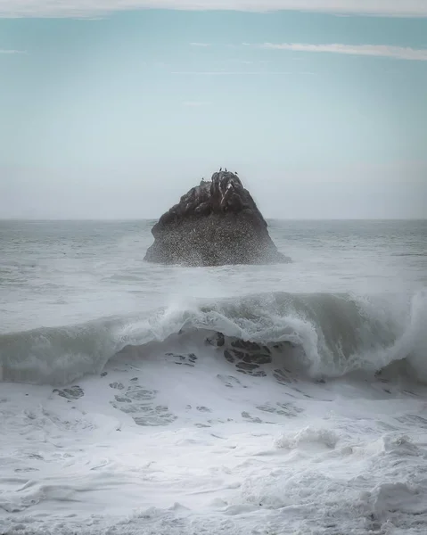 Vertical Shot Rock Surrounded Waves Ocean — Stock Photo, Image