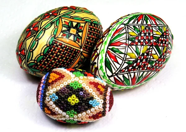 Bucovina Romanya Geleneksel Paskalya Yumurtalarının Yüksek Açılı Çekimi — Stok fotoğraf