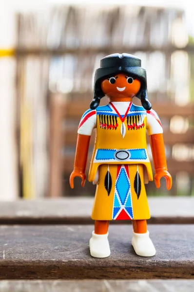 Poznan Poland May 2020 Playmobil Native American Woman Figurine Wooden — Stock Photo, Image