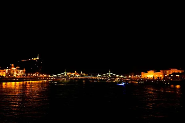 Nádherný Řetězový Most Szechenyi Lanchid Noci Krásné Budapešti Maďarsko — Stock fotografie