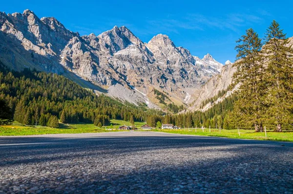 Швейцарських Альпах Мальовничий Гірський Краєвид Зеленню Горами — стокове фото
