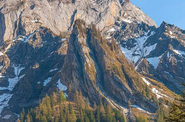 Piękny Górski Krajobraz Zielenią Skalistymi Górami Alpach Szwajcarskich — Zdjęcie stockowe