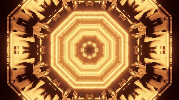 未来的な黄金の幾何学的オブジェクトとパターンをレンダリングした3Dのグラフィックイラスト — ストック写真