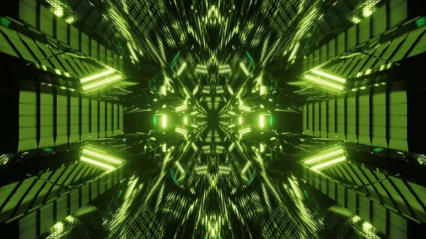 Futurystyczna Abstrakcyjna Ilustracja Zielonymi Świecącymi Neonami — Zdjęcie stockowe