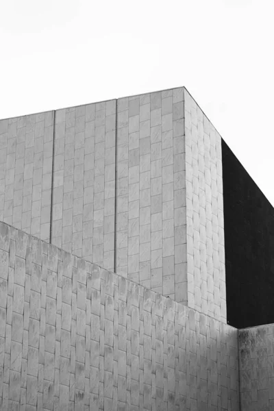 コンクリートブロックで作られた近代的な建物のファサードのグレースケールショット — ストック写真