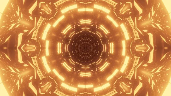 暗い背景に金色のライトで抽象的なパターンの未来的なイラストの3Dレンダリング — ストック写真