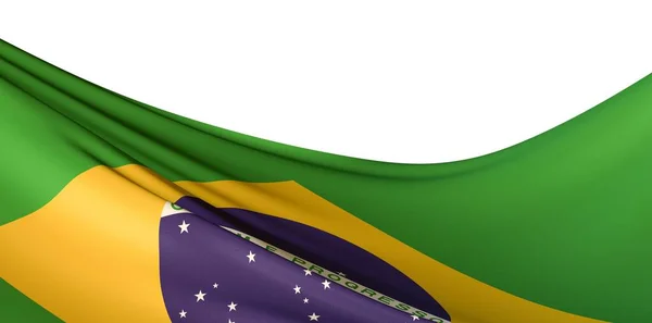 Крупный План Волнистого Флага Бразилии Огнями Изолированными Белом Фоне — стоковое фото