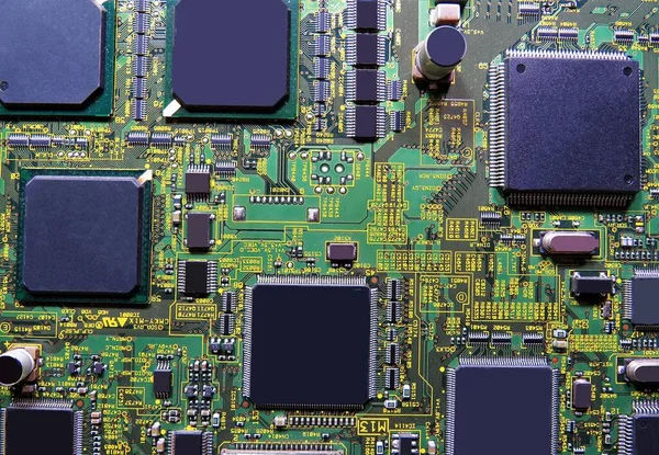 Tiro Close Dos Circuitos Elétricos Integrados Chip Verde — Fotografia de Stock