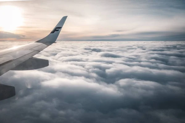 Helsinki Finland Jan 2018 Sunset Airplane Tip Wing — Stock Photo, Image