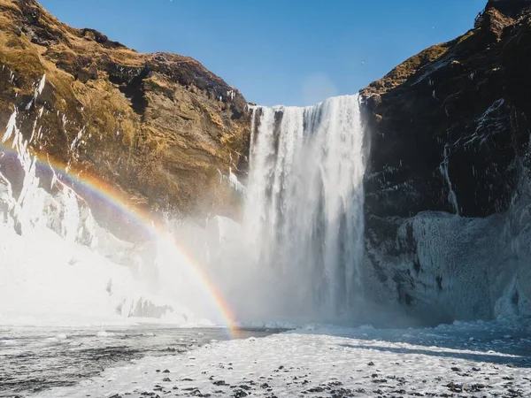 Hermoso Arco Iris Cascada Skogafoss Islandia —  Fotos de Stock