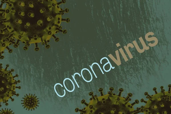 Una Ilustración Una Superficie Verde Con Virus Covid Flotando — Foto de Stock