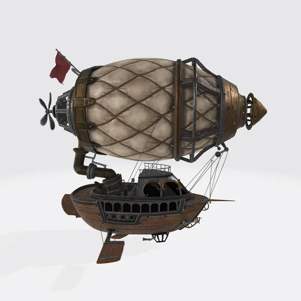 Μια Τρισδιάστατη Απεικόνιση Ενός Φανταστικού Αερόπλοιου Στυλ Steampunk Που Απομονώνεται — Φωτογραφία Αρχείου