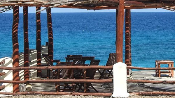 Wooden Gazebo Beach Green Sea — Stock Photo, Image