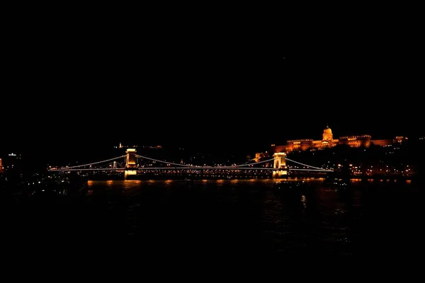 Magnífica Ponte Chain Szechenyi Lanchid Noite Bela Budapeste Hungria — Fotografia de Stock