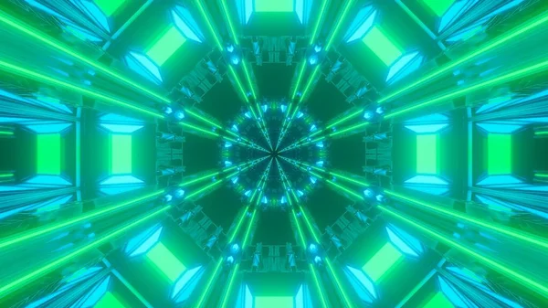 Grafisk Illustration Renderade Futuristiska Gröna Och Blå Geometriska Objekt Och — Stockfoto