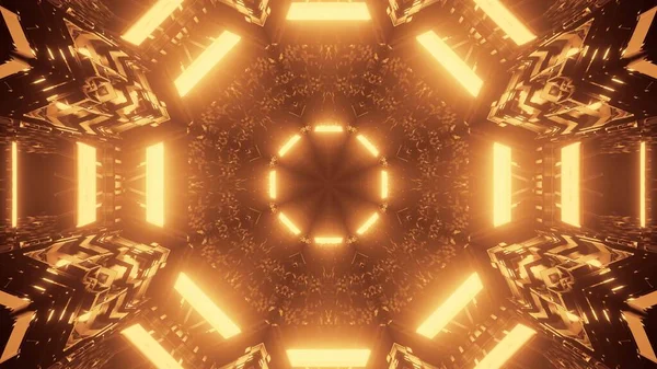 幾何学的な形状と金色のレーザー光を持つイラストの3Dレンダリング — ストック写真