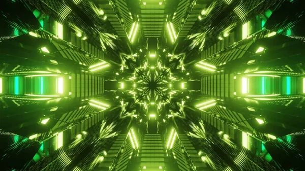 Een Futuristische Abstracte Illustratie Met Groen Gloeiende Neonlichten — Stockfoto