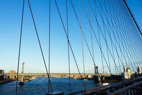 Puente Brooklyn Nueva York Contra Cielo Azul —  Fotos de Stock