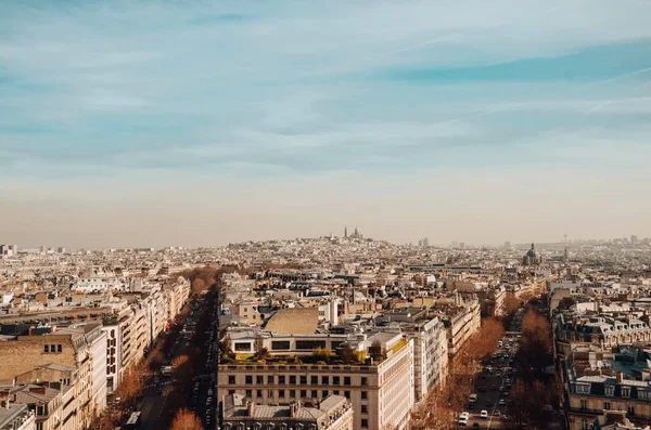 Cliché Grand Angle Des Beaux Bâtiments Rues Capturés Paris France — Photo