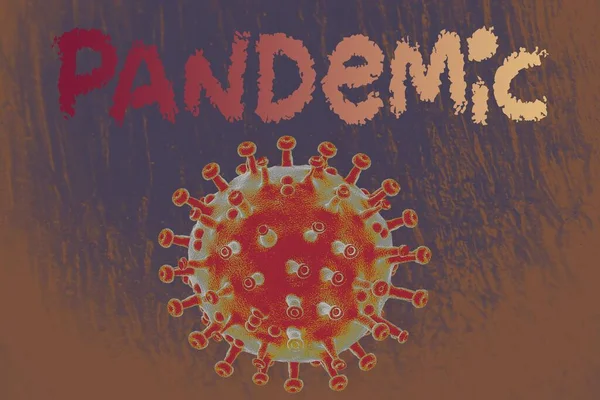 Een Illustratie Van Het Covid Virus Met Tekst Pandemie — Stockfoto