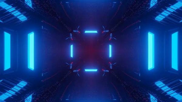 暗闇の中で未来的な青のパターンを3Dで描いたグラフィックイラスト — ストック写真