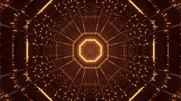 黄金の抽象的なネオンレーザーライトと未来的な背景の3Dレンダリング — ストック写真