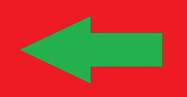 绿色箭头的图例 指向红色背景上孤立的左边 — 图库照片