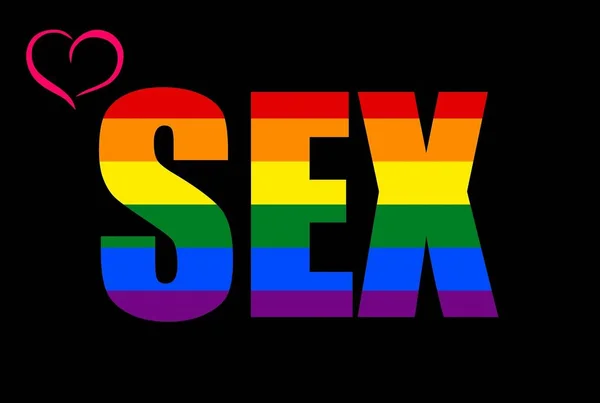 在黑色背景上孤立的彩虹色中Sex这个词的图解 — 图库照片