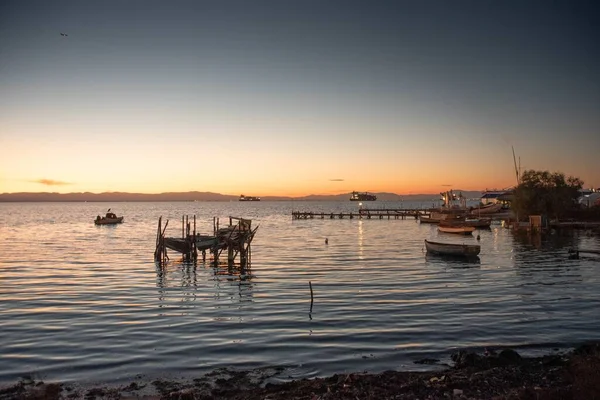 Several Ships Water Sunset Sky — Stock Photo, Image