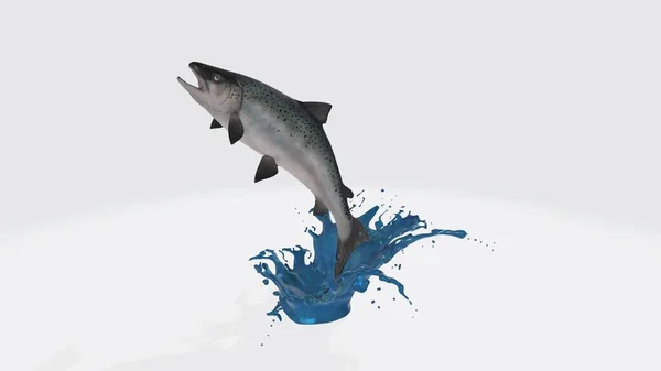 Uma Ilustração Uma Renderização Peixe Saindo Água Fundo Branco — Fotografia de Stock