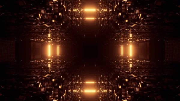 Vykreslení Futuristického Pozadí Zlatými Abstraktními Neonovými Laserovými Světly — Stock fotografie