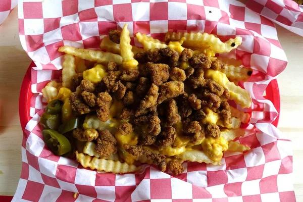 High Angel Closeup Shot Boneless Chicken French Fries — Stock Photo, Image