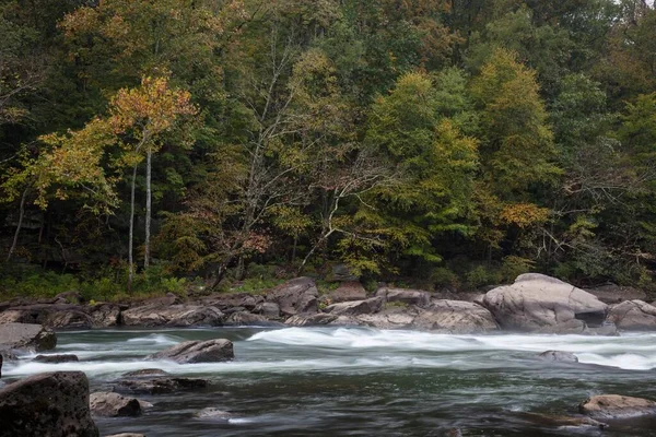 Tygart Valley River Met Lange Blootstelling Omgeven Door Bomen Bij — Stockfoto