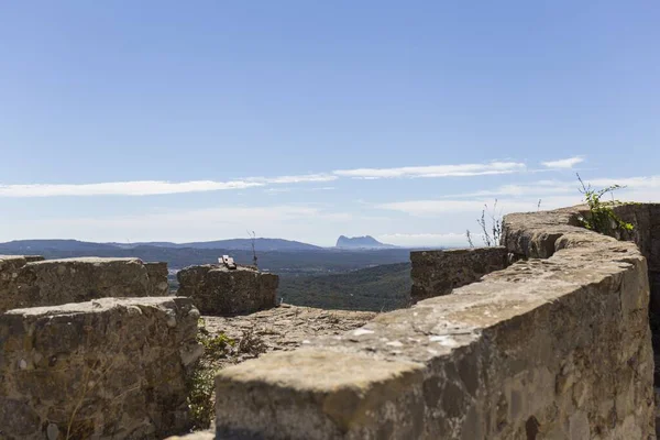 Parede Castelo Pedra Com Vista Para Horizonte Castellar Frontera Cdiz — Fotografia de Stock