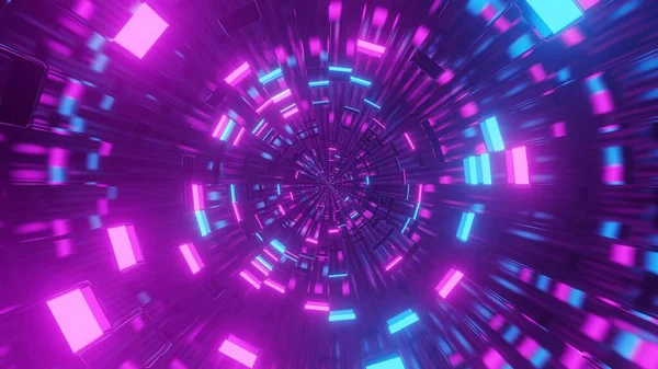 一个带有抽象的发亮的紫色和蓝色霓虹灯的未来派背景的3D渲染说明 很适合科幻墙纸 — 图库照片