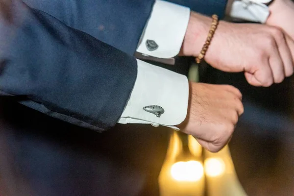 Closeup Shot Men Wearing Luxurious Suits Wedding — Stock Photo, Image