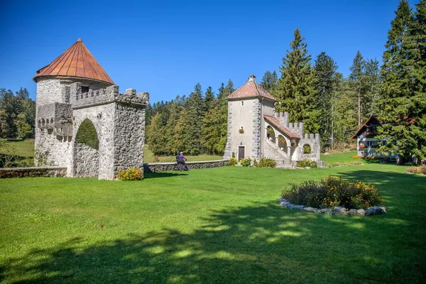 Tiro Belo Castelo Masun Meio Floresta Eslovénia — Fotografia de Stock