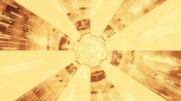 Vykreslující Ilustrace Futuristického Pozadí Abstraktními Zářícími Zlatými Neonovými Světly Skvělá — Stock fotografie