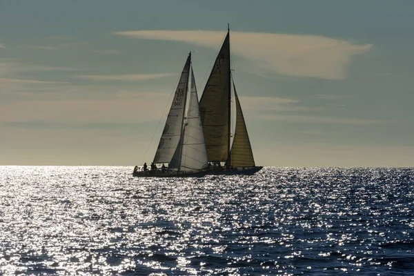 Segelbåtarna Havet Speglar Solljuset — Stockfoto