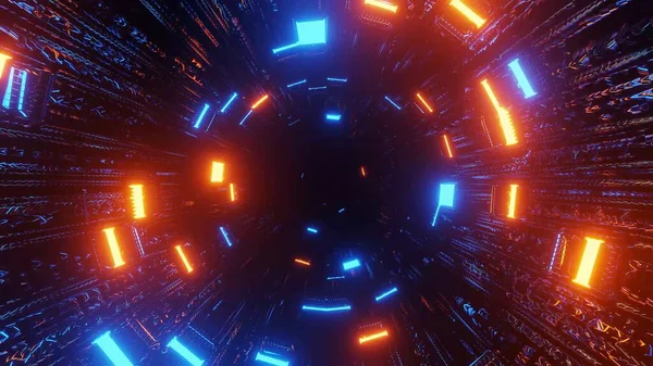 Futuristické Pozadí Vykreslením Modrých Oranžových Laserových Světel Ideální Pro Sci — Stock fotografie