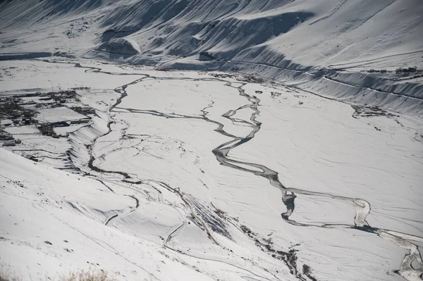 Uma Foto Horizontal Spiti Valley Kaza Inverno — Fotografia de Stock