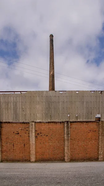 Een Verticaal Schot Van Een Stenig Gebouw Met Een Baksteen — Stockfoto