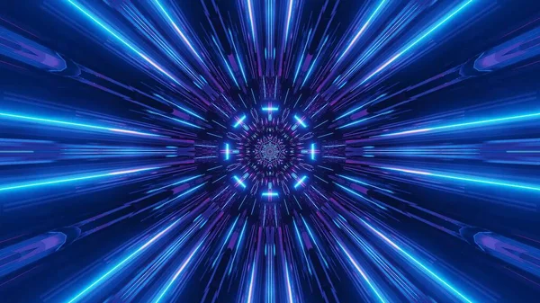 青と紫のレーザー光の3Dレンダリングとダイナミックな未来的なイラスト — ストック写真