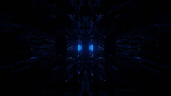 黒の宇宙背景に青色レーザー光の3Dレンダリング Sf壁紙のための完璧な — ストック写真