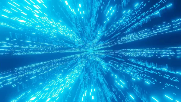 一个带有抽象的发亮的蓝色霓虹灯的未来派背景的3D渲染说明 对科幻墙纸很好 — 图库照片